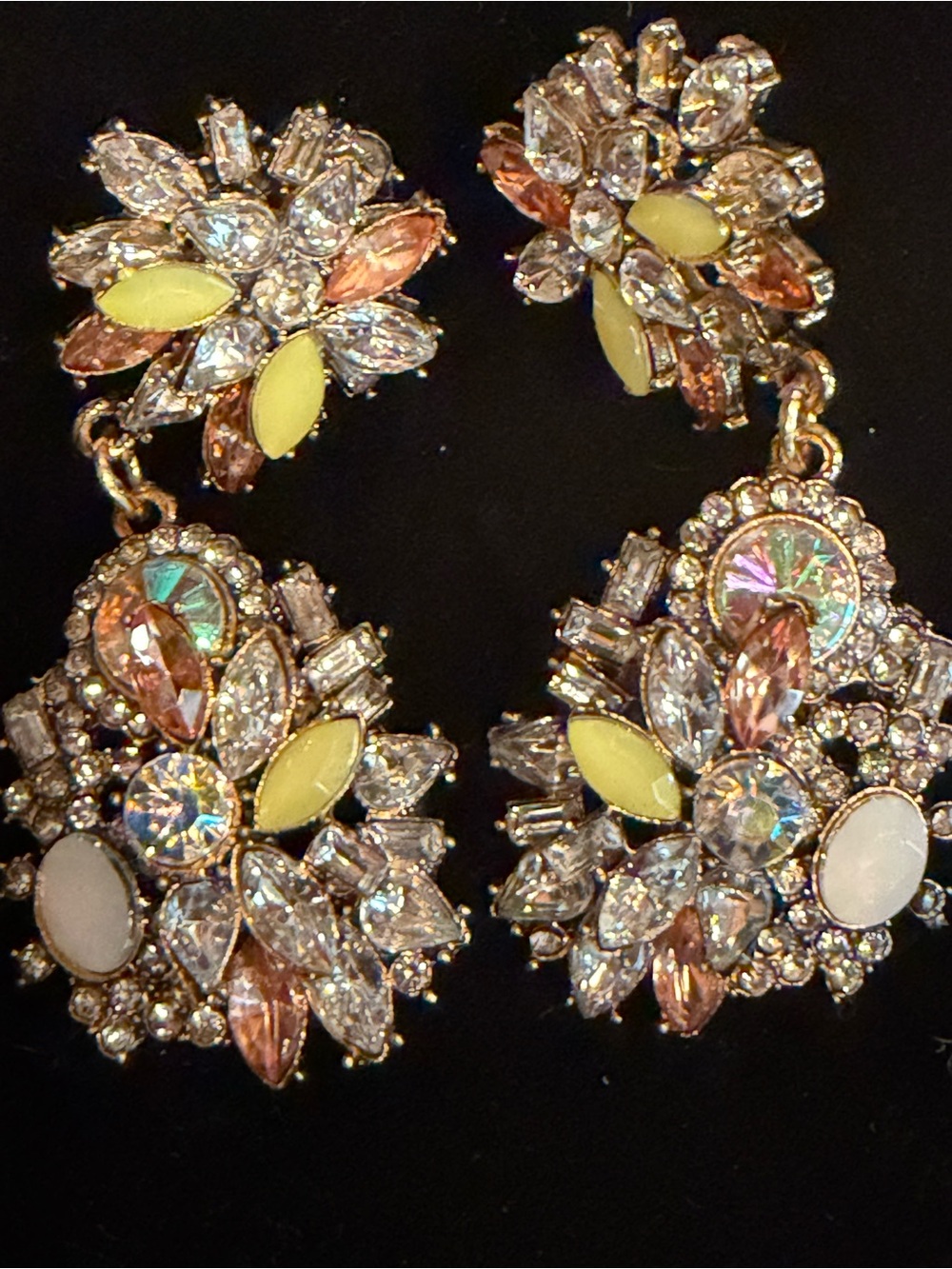 Gold-Tone Drop Earrings with Yellow and Pink Accents